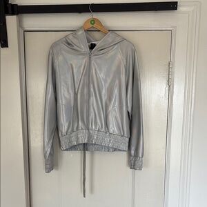 Norma Kamali Silver Bomber Jacket Cropped Design